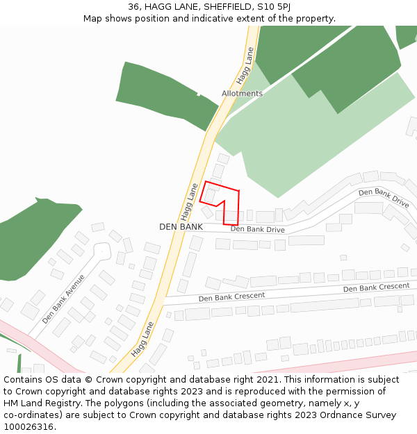 36, HAGG LANE, SHEFFIELD, S10 5PJ: Location map and indicative extent of plot