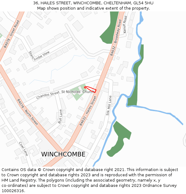 36, HAILES STREET, WINCHCOMBE, CHELTENHAM, GL54 5HU: Location map and indicative extent of plot