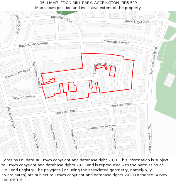36, HAMBLEDON MILL PARK, ACCRINGTON, BB5 5FP: Location map and indicative extent of plot