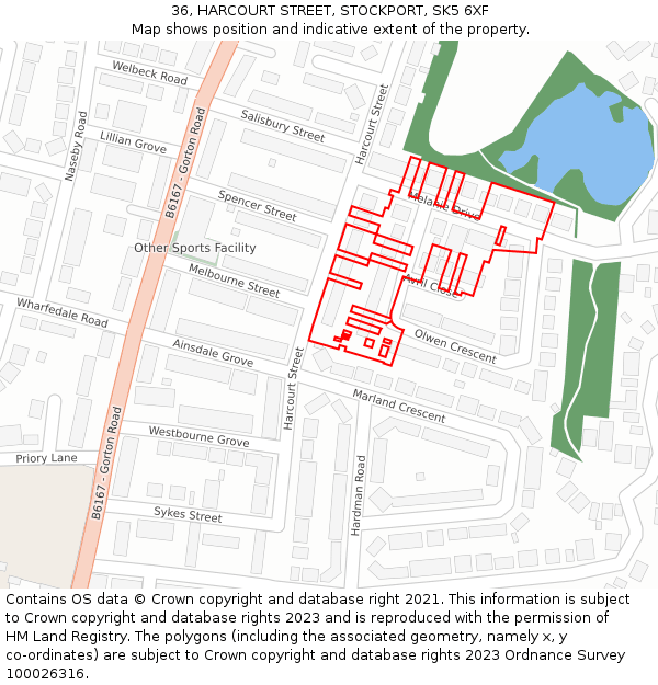 36, HARCOURT STREET, STOCKPORT, SK5 6XF: Location map and indicative extent of plot