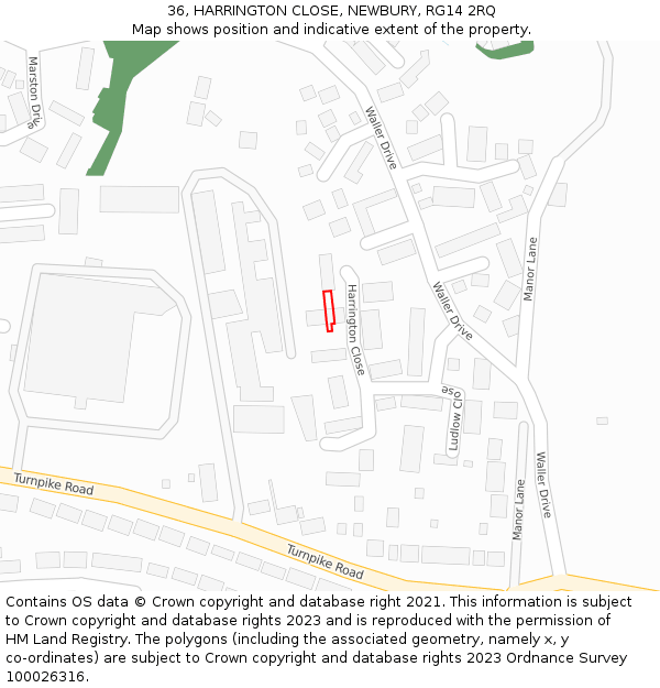 36, HARRINGTON CLOSE, NEWBURY, RG14 2RQ: Location map and indicative extent of plot