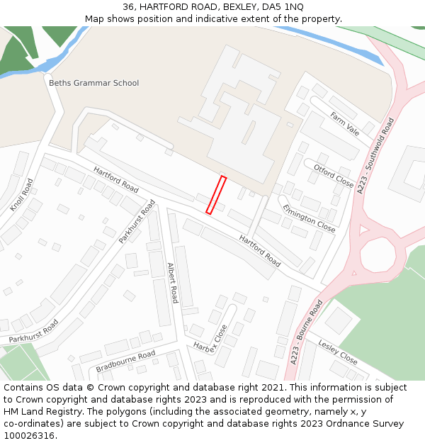 36, HARTFORD ROAD, BEXLEY, DA5 1NQ: Location map and indicative extent of plot