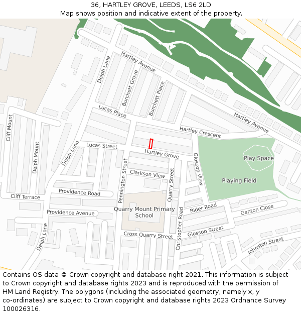 36, HARTLEY GROVE, LEEDS, LS6 2LD: Location map and indicative extent of plot