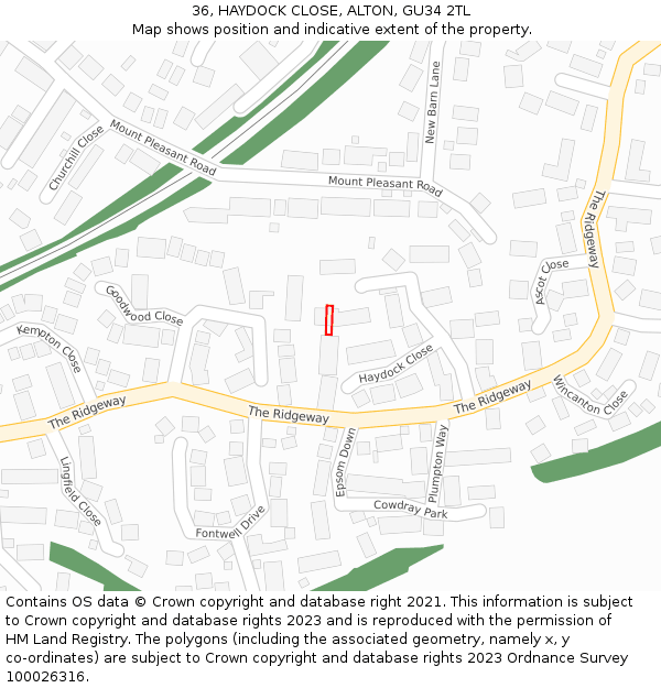 36, HAYDOCK CLOSE, ALTON, GU34 2TL: Location map and indicative extent of plot