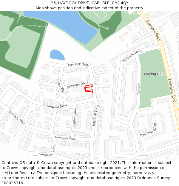 36, HAYDOCK DRIVE, CARLISLE, CA2 4QY: Location map and indicative extent of plot