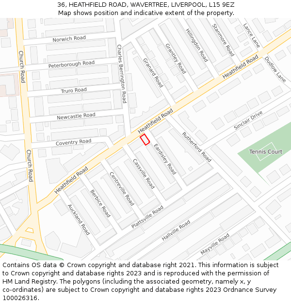36, HEATHFIELD ROAD, WAVERTREE, LIVERPOOL, L15 9EZ: Location map and indicative extent of plot