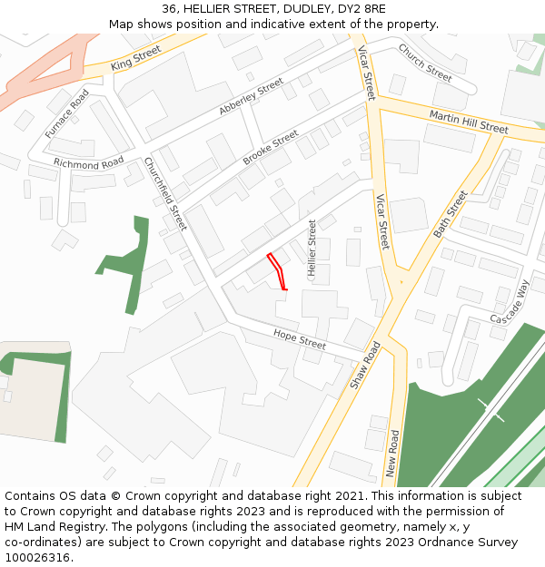 36, HELLIER STREET, DUDLEY, DY2 8RE: Location map and indicative extent of plot