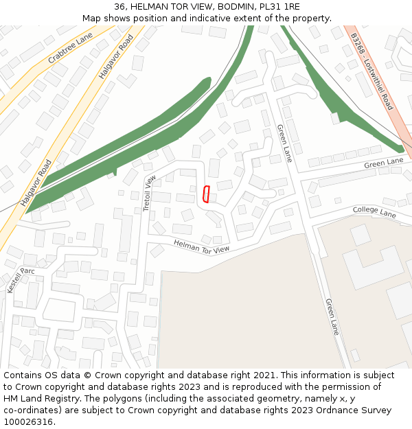36, HELMAN TOR VIEW, BODMIN, PL31 1RE: Location map and indicative extent of plot