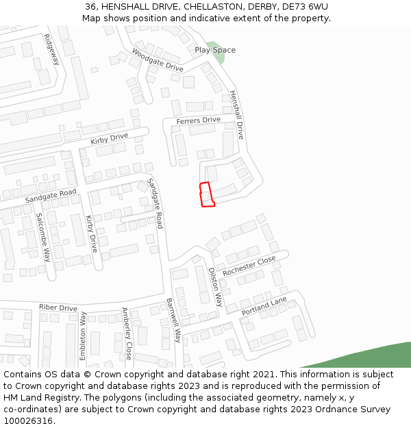 36, HENSHALL DRIVE, CHELLASTON, DERBY, DE73 6WU: Location map and indicative extent of plot