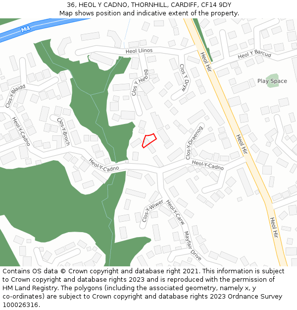 36, HEOL Y CADNO, THORNHILL, CARDIFF, CF14 9DY: Location map and indicative extent of plot