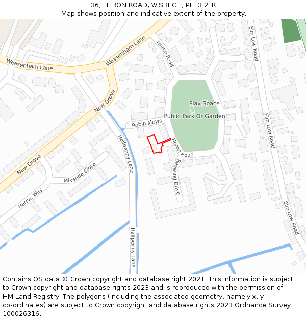 36, HERON ROAD, WISBECH, PE13 2TR: Location map and indicative extent of plot
