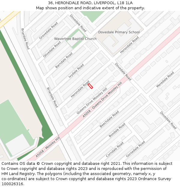 36, HERONDALE ROAD, LIVERPOOL, L18 1LA: Location map and indicative extent of plot