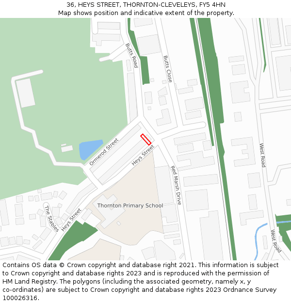 36, HEYS STREET, THORNTON-CLEVELEYS, FY5 4HN: Location map and indicative extent of plot