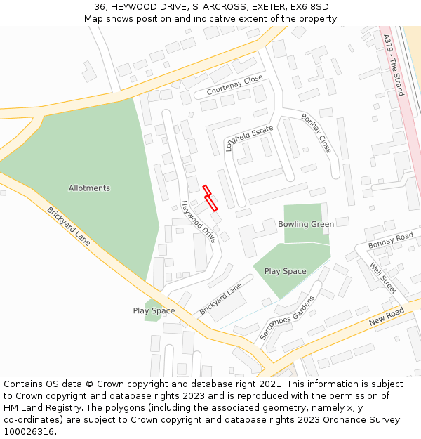36, HEYWOOD DRIVE, STARCROSS, EXETER, EX6 8SD: Location map and indicative extent of plot