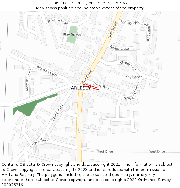 36, HIGH STREET, ARLESEY, SG15 6RA: Location map and indicative extent of plot