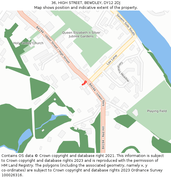 36, HIGH STREET, BEWDLEY, DY12 2DJ: Location map and indicative extent of plot