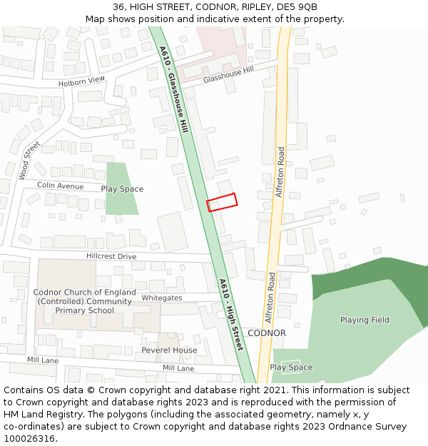 36, HIGH STREET, CODNOR, RIPLEY, DE5 9QB: Location map and indicative extent of plot