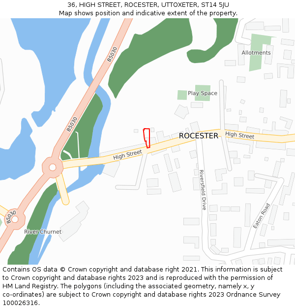 36, HIGH STREET, ROCESTER, UTTOXETER, ST14 5JU: Location map and indicative extent of plot