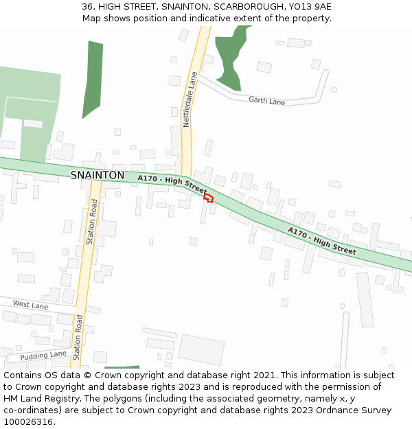 36, HIGH STREET, SNAINTON, SCARBOROUGH, YO13 9AE: Location map and indicative extent of plot