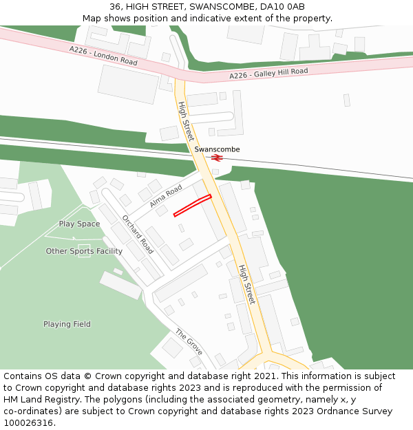 36, HIGH STREET, SWANSCOMBE, DA10 0AB: Location map and indicative extent of plot