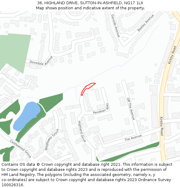36, HIGHLAND DRIVE, SUTTON-IN-ASHFIELD, NG17 1LX: Location map and indicative extent of plot