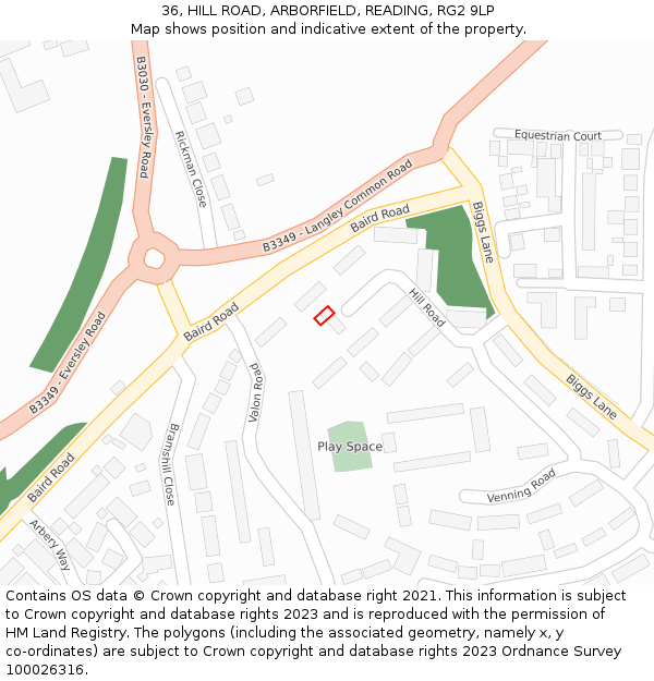 36, HILL ROAD, ARBORFIELD, READING, RG2 9LP: Location map and indicative extent of plot