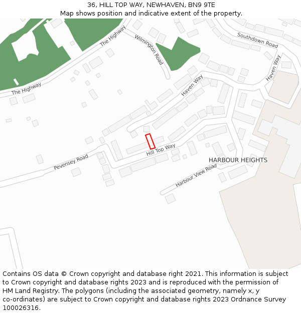 36, HILL TOP WAY, NEWHAVEN, BN9 9TE: Location map and indicative extent of plot