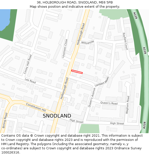 36, HOLBOROUGH ROAD, SNODLAND, ME6 5PB: Location map and indicative extent of plot