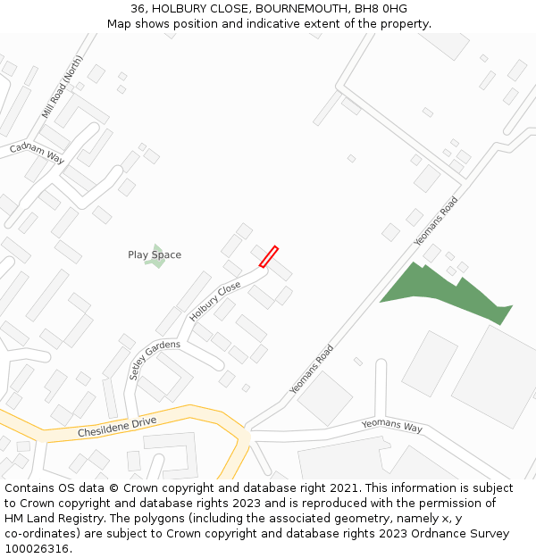 36, HOLBURY CLOSE, BOURNEMOUTH, BH8 0HG: Location map and indicative extent of plot