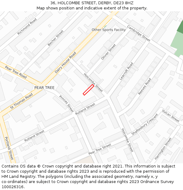 36, HOLCOMBE STREET, DERBY, DE23 8HZ: Location map and indicative extent of plot