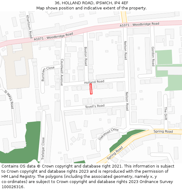 36, HOLLAND ROAD, IPSWICH, IP4 4EF: Location map and indicative extent of plot