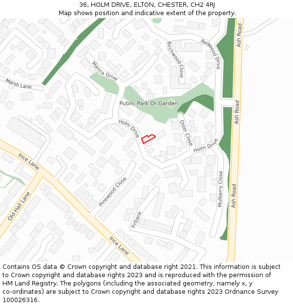 36, HOLM DRIVE, ELTON, CHESTER, CH2 4RJ: Location map and indicative extent of plot
