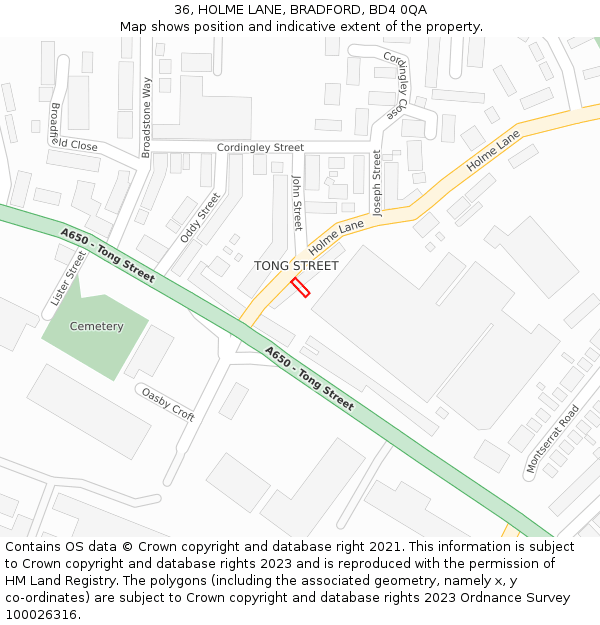 36, HOLME LANE, BRADFORD, BD4 0QA: Location map and indicative extent of plot