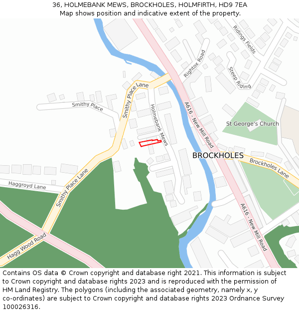 36, HOLMEBANK MEWS, BROCKHOLES, HOLMFIRTH, HD9 7EA: Location map and indicative extent of plot
