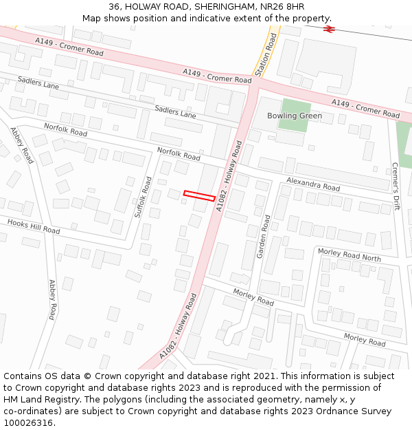 36, HOLWAY ROAD, SHERINGHAM, NR26 8HR: Location map and indicative extent of plot