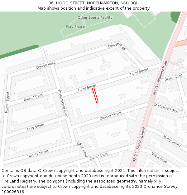 36, HOOD STREET, NORTHAMPTON, NN1 3QU: Location map and indicative extent of plot