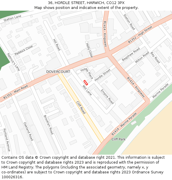 36, HORDLE STREET, HARWICH, CO12 3PX: Location map and indicative extent of plot