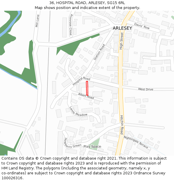 36, HOSPITAL ROAD, ARLESEY, SG15 6RL: Location map and indicative extent of plot