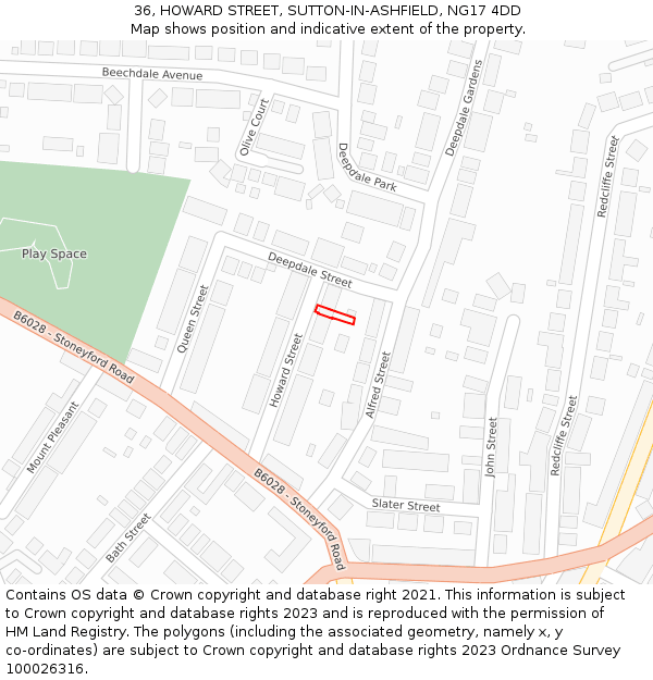 36, HOWARD STREET, SUTTON-IN-ASHFIELD, NG17 4DD: Location map and indicative extent of plot