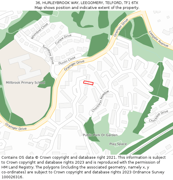 36, HURLEYBROOK WAY, LEEGOMERY, TELFORD, TF1 6TX: Location map and indicative extent of plot