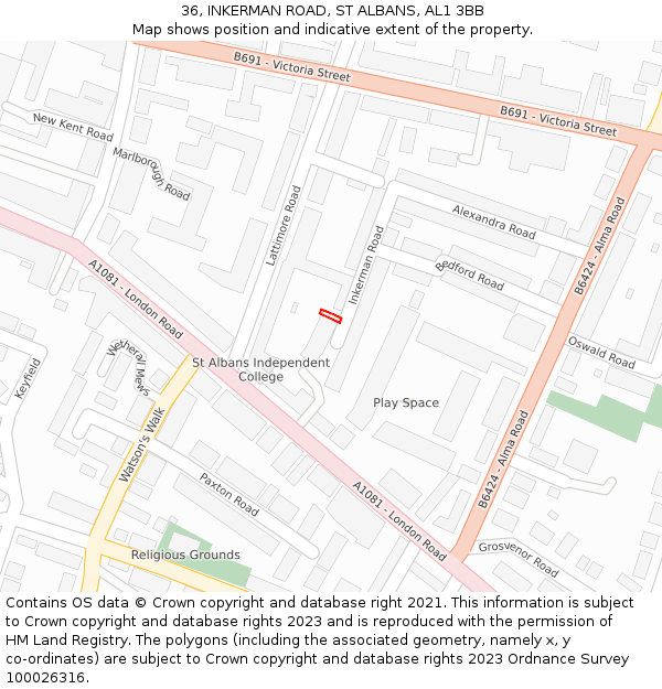 36, INKERMAN ROAD, ST ALBANS, AL1 3BB: Location map and indicative extent of plot