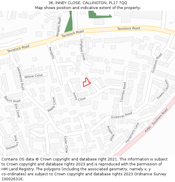 36, INNEY CLOSE, CALLINGTON, PL17 7QQ: Location map and indicative extent of plot