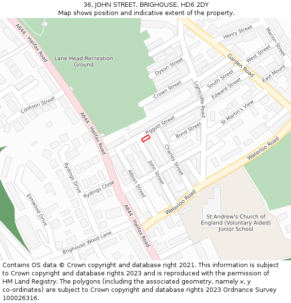 36, JOHN STREET, BRIGHOUSE, HD6 2DY: Location map and indicative extent of plot