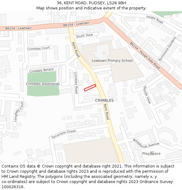 36, KENT ROAD, PUDSEY, LS28 9BH: Location map and indicative extent of plot