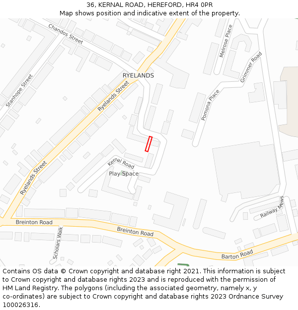 36, KERNAL ROAD, HEREFORD, HR4 0PR: Location map and indicative extent of plot