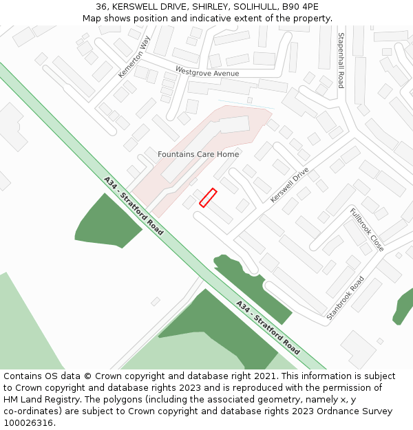 36, KERSWELL DRIVE, SHIRLEY, SOLIHULL, B90 4PE: Location map and indicative extent of plot