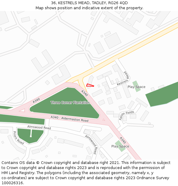 36, KESTRELS MEAD, TADLEY, RG26 4QD: Location map and indicative extent of plot