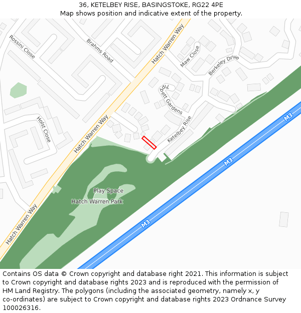 36, KETELBEY RISE, BASINGSTOKE, RG22 4PE: Location map and indicative extent of plot
