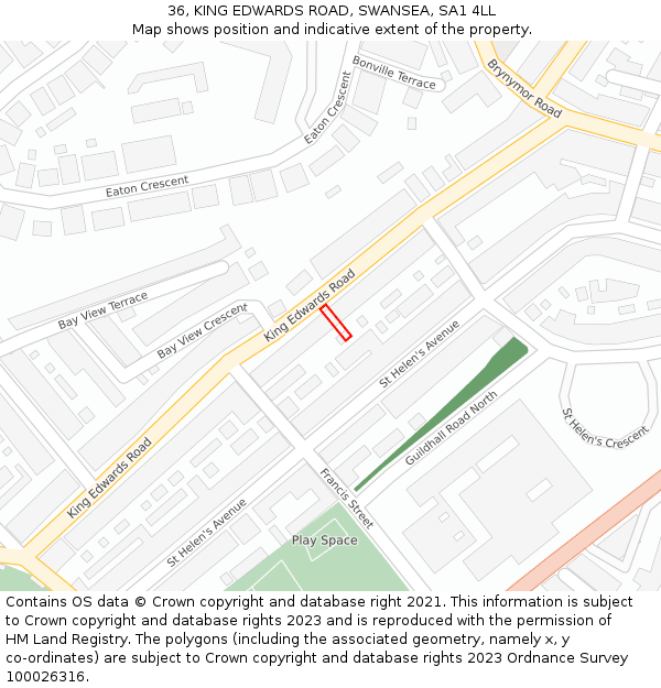 36, KING EDWARDS ROAD, SWANSEA, SA1 4LL: Location map and indicative extent of plot