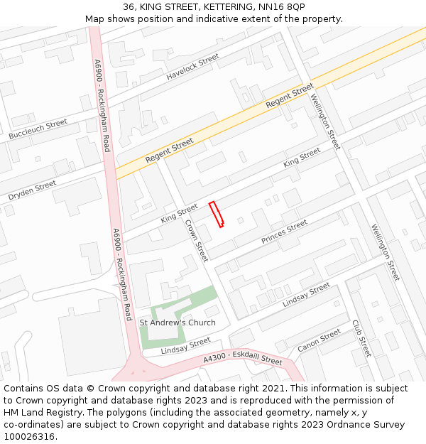 36, KING STREET, KETTERING, NN16 8QP: Location map and indicative extent of plot